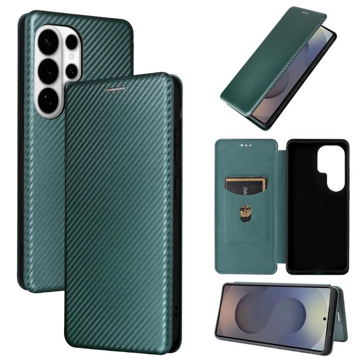 

For Samsung Galaxy S26 Ultra 5G Carbon Fiber Texture Flip Leather Phone Case(Green)