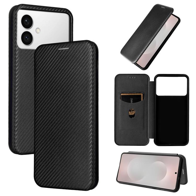 

For Samsung Galaxy S26 Edge 5G Carbon Fiber Texture Flip Leather Phone Case(Black)