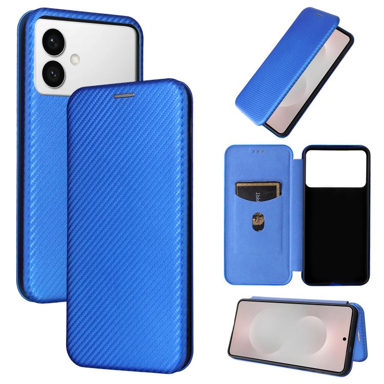 

For Samsung Galaxy S26 Edge 5G Carbon Fiber Texture Flip Leather Phone Case(Blue)