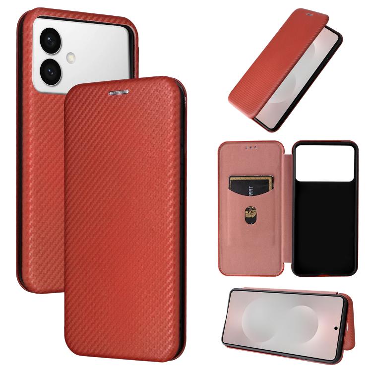 

For Samsung Galaxy S26 Edge 5G Carbon Fiber Texture Flip Leather Phone Case(Brown)