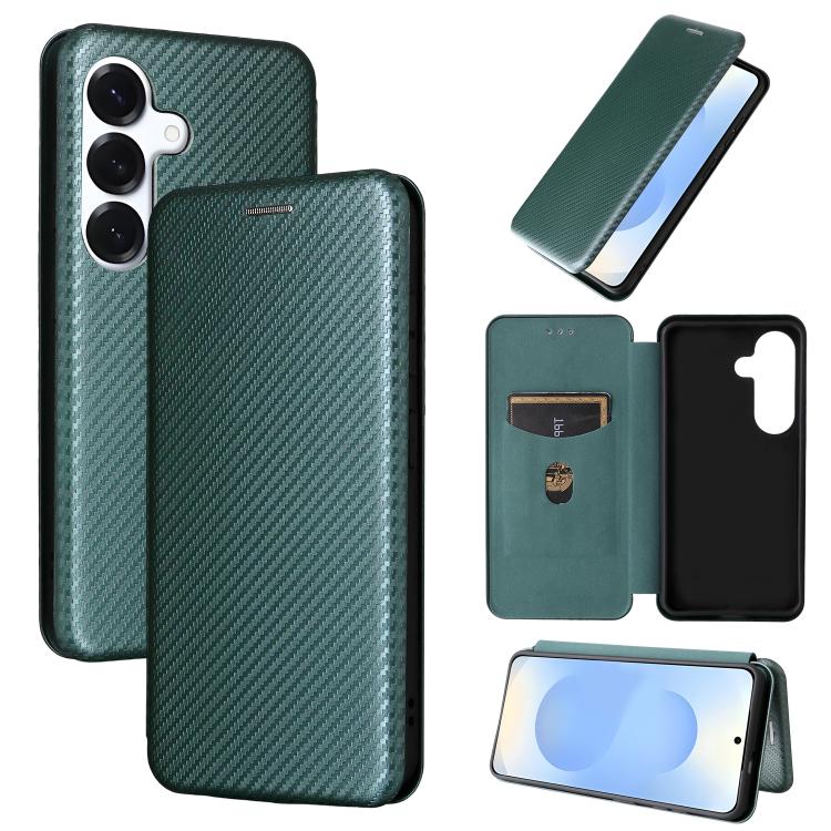 For Samsung Galaxy S26+ 5G Carbon Fiber Texture Flip Leather Phone Case(Green)