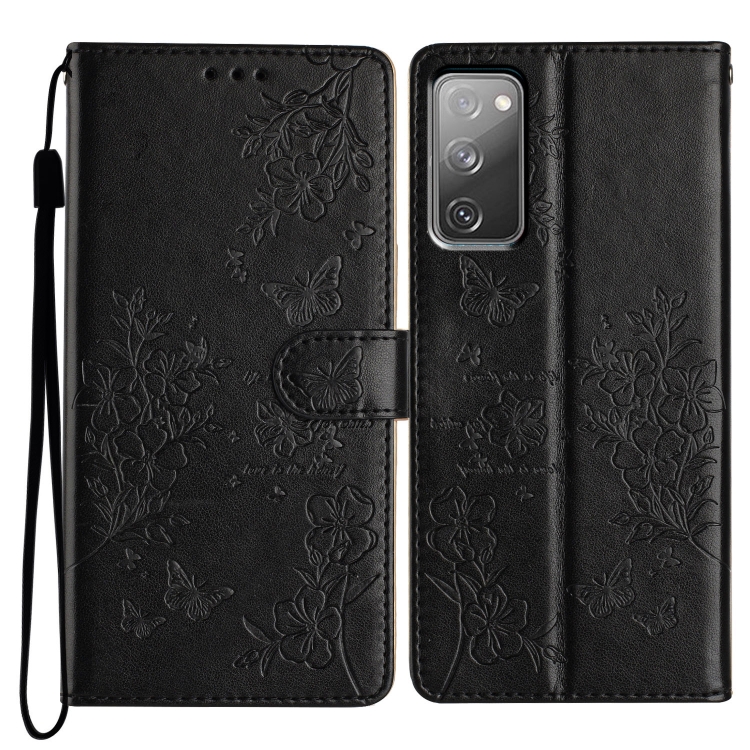

For Samsung Galaxy S20 FE Butterflies and Flowers Leather Phone Case(Black)