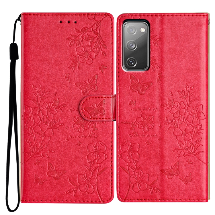 

For Samsung Galaxy S20 FE Butterflies and Flowers Leather Phone Case(Red)