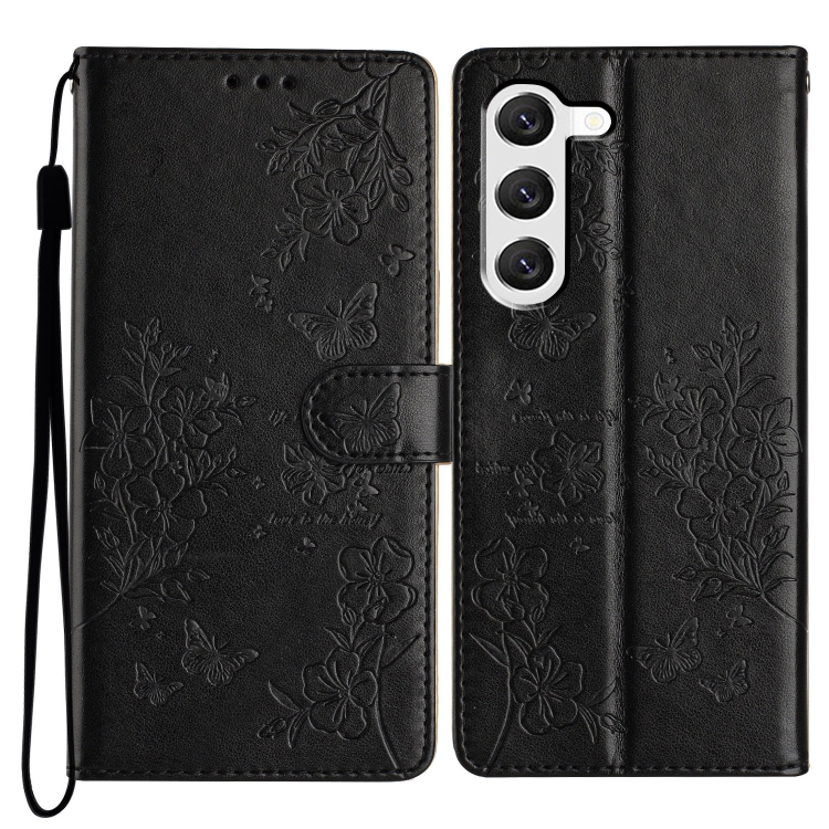 

For Samsung Galaxy S23+ 5G Butterflies and Flowers Leather Phone Case(Black)