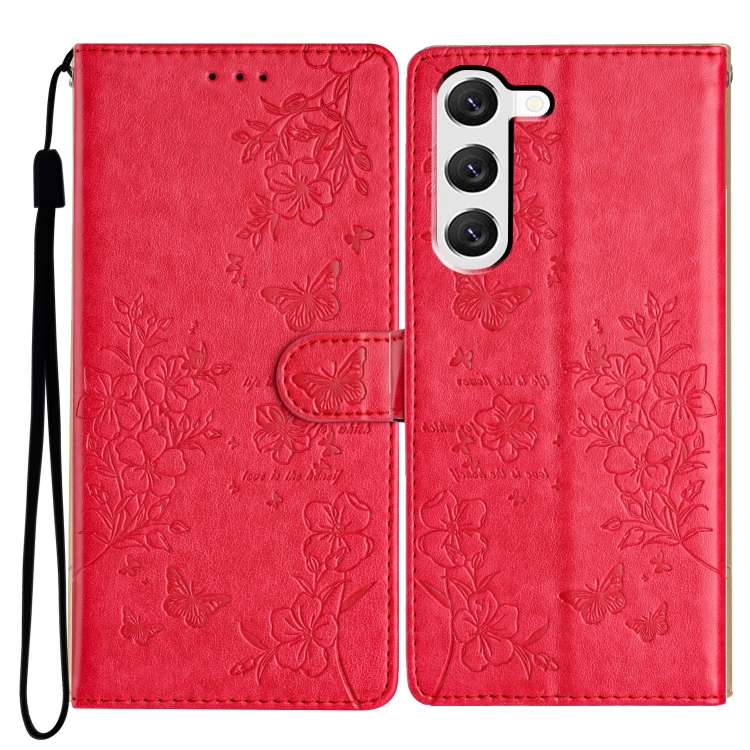 

For Samsung Galaxy S23+ 5G Butterflies and Flowers Leather Phone Case(Red)