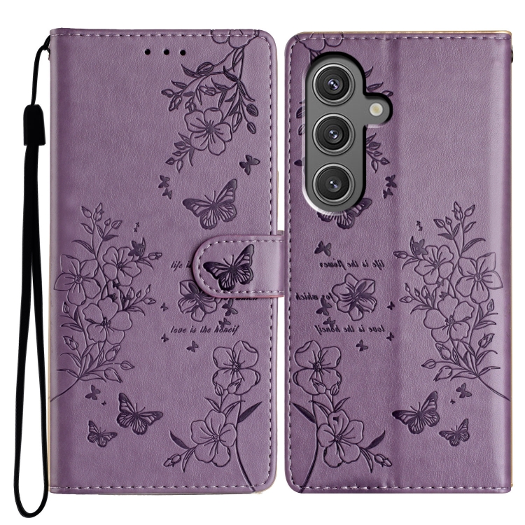 

For Samsung Galaxy S24+ 5G Butterflies and Flowers Leather Phone Case(Purple)