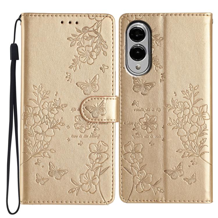

For Samsung Galaxy S25 Edge 5G Butterflies and Flowers Leather Phone Case(Gold)