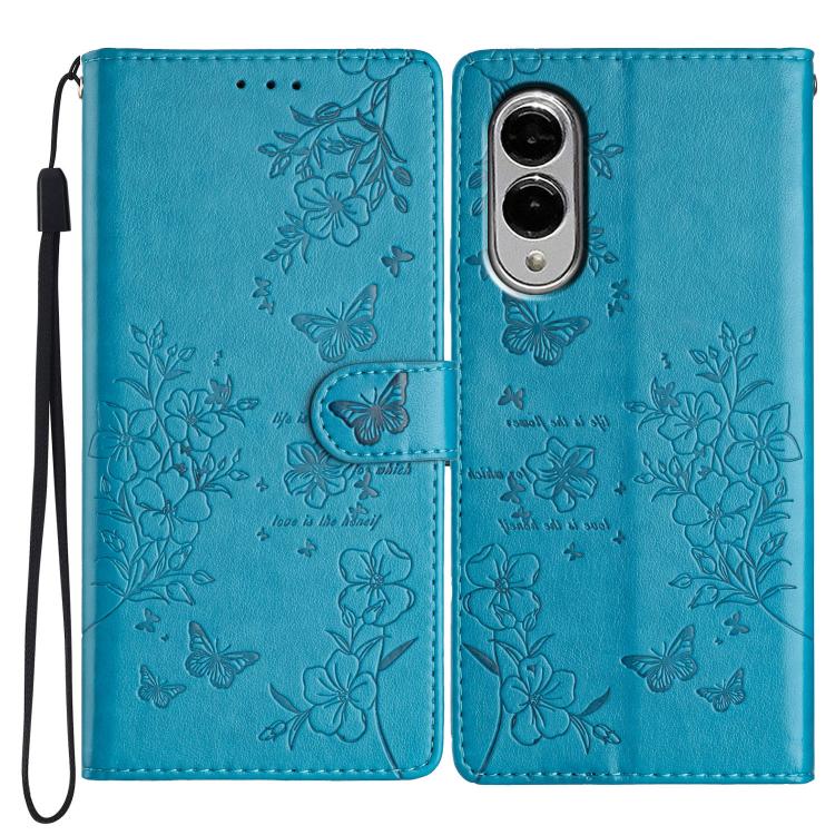 

For Samsung Galaxy S25 Edge 5G Butterflies and Flowers Leather Phone Case(Blue)