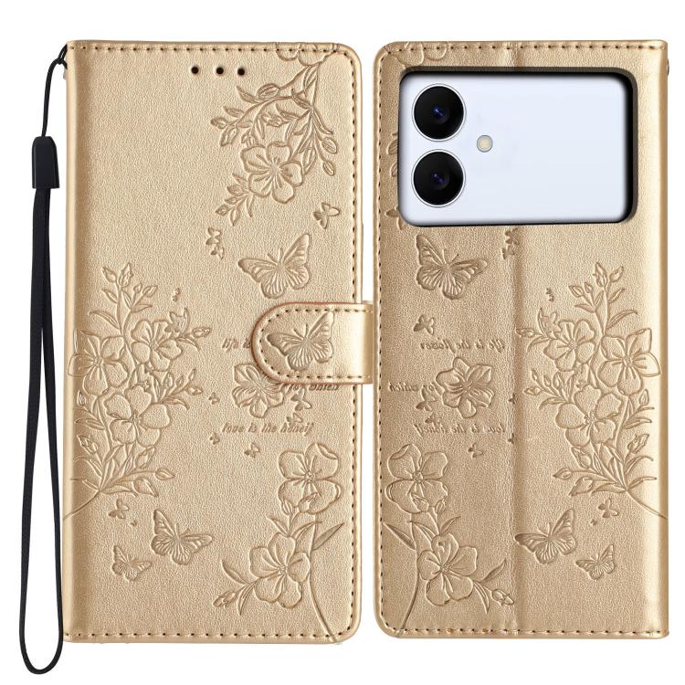 

For Samsung Galaxy S26 Edge 5G Butterflies and Flowers Leather Phone Case(Gold)