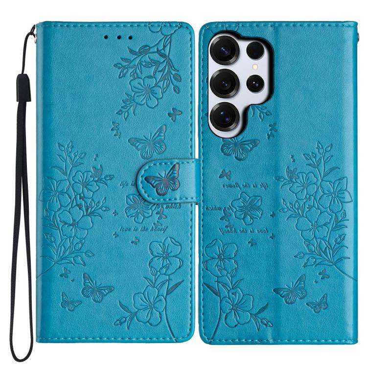 

For Samsung Galaxy S26 Ultra 5G Butterflies and Flowers Leather Phone Case(Blue)