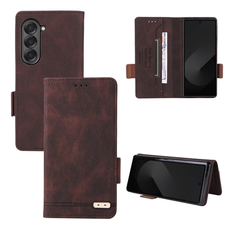

For Samsung Galaxy Z Fold6 Magnetic Clasp Leather Phone Case(Brown)