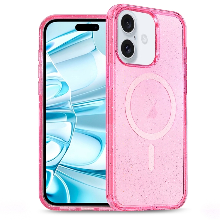 

For iPhone 16 Glitter Powder TPU Hybrid PC MagSafe Phone Case(Pink)