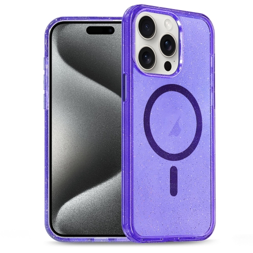 

For iPhone 15 Pro Glitter Powder TPU Hybrid PC MagSafe Phone Case(Purple)