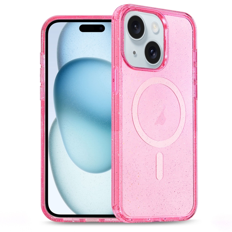 

For iPhone 15 Plus Glitter Powder TPU Hybrid PC MagSafe Phone Case(Pink)