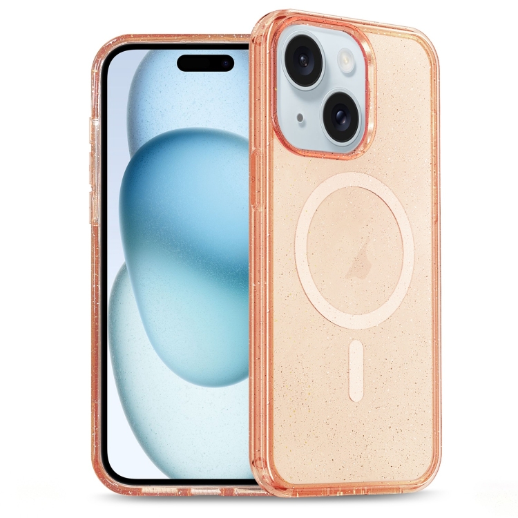 

For iPhone 15 Plus Glitter Powder TPU Hybrid PC MagSafe Phone Case(Orange)
