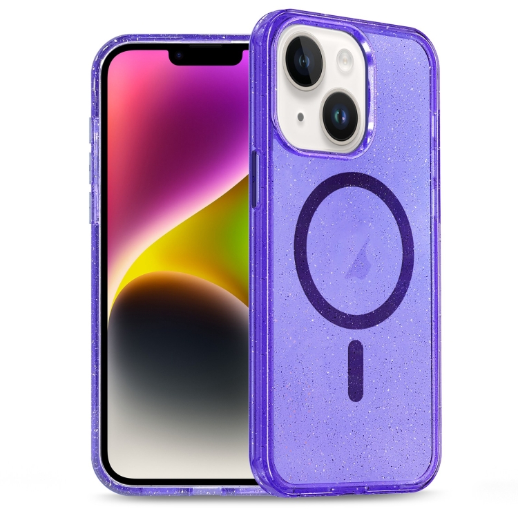 

For iPhone 14 Plus Glitter Powder TPU Hybrid PC MagSafe Phone Case(Purple)