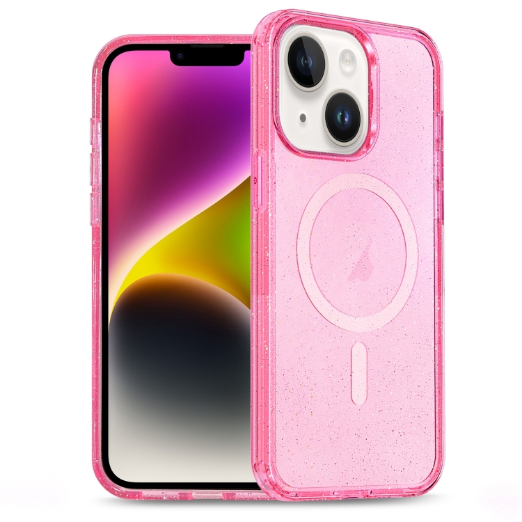 

For iPhone 14 Glitter Powder TPU Hybrid PC MagSafe Phone Case(Pink)
