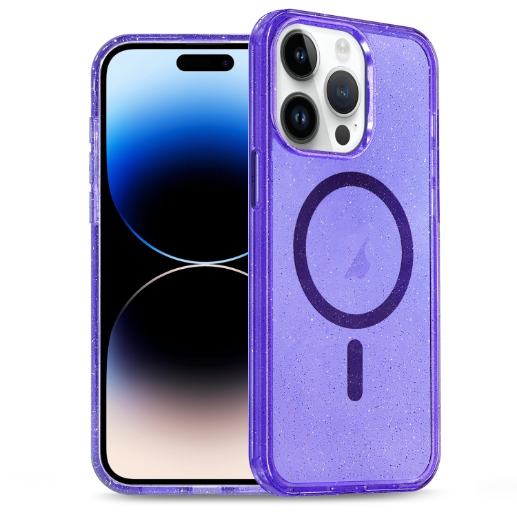 

For iPhone 14 Pro Glitter Powder TPU Hybrid PC MagSafe Phone Case(Purple)