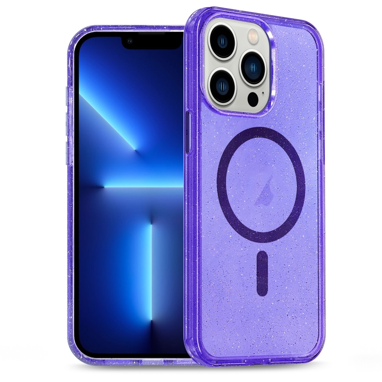 

For iPhone 13 Pro Glitter Powder TPU Hybrid PC MagSafe Phone Case(Purple)