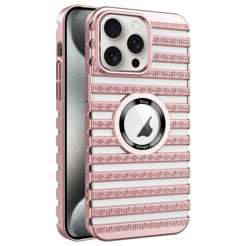 

For iPhone 15 Pro Max Cooling Ladder Electroplated Hollow Phone Case(Pink)