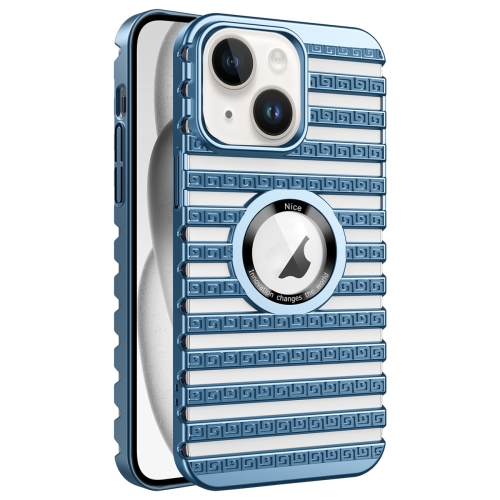 

For iPhone 15 Plus Cooling Ladder Electroplated Hollow Phone Case(Blue)