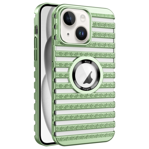 

For iPhone 15 Cooling Ladder Electroplated Hollow Phone Case(Green)