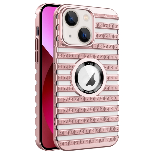 

For iPhone 13 Cooling Ladder Electroplated Hollow Phone Case(Pink)