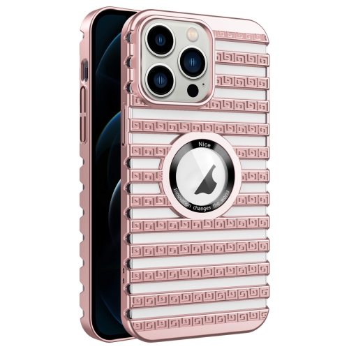 

For iPhone 12 Pro Max Cooling Ladder Electroplated Hollow Phone Case(Pink)