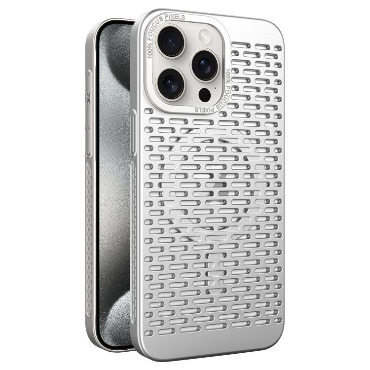 

For iPhone 15 Pro Max Hollow Cooling MagSafe Phone Case(Silver)