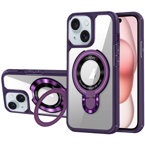 For iPhone 15 Plus MagSafe Acrylic Hybrid TPU Phone Case with Holder(Purple) крышка uniq magsafe transforma для iphone 14 pro max экокожа синий