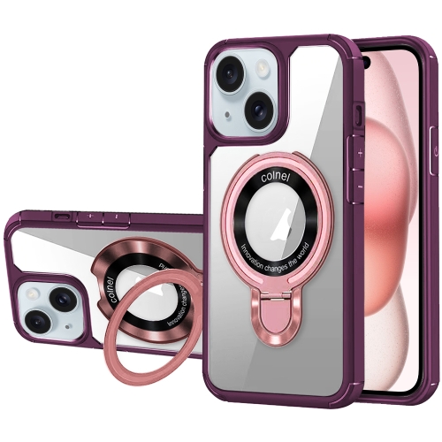 

For iPhone 15 MagSafe Acrylic Hybrid TPU Phone Case with Holder(Wine Red)