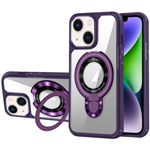 

For iPhone 14 Plus MagSafe Acrylic Hybrid TPU Phone Case with Holder(Purple)