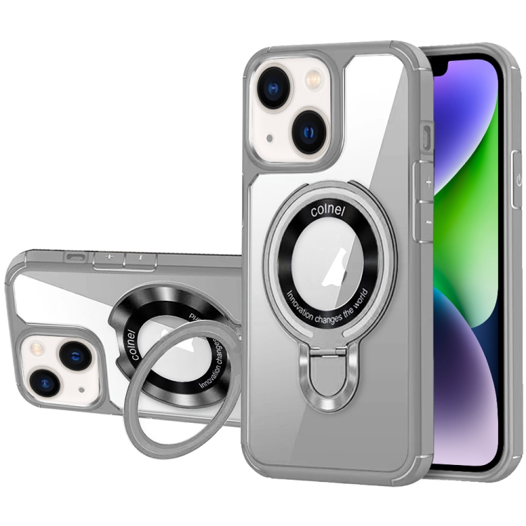 

For iPhone 14 MagSafe Acrylic Hybrid TPU Phone Case with Holder(Grey)