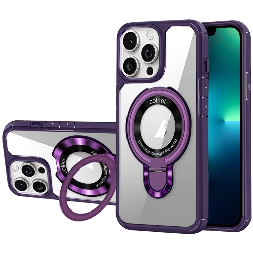 

For iPhone 13 Pro Max MagSafe Acrylic Hybrid TPU Phone Case with Holder(Purple)
