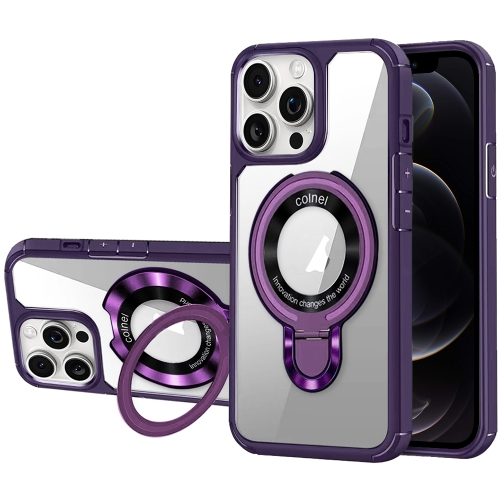 

For iPhone 12 Pro MagSafe Acrylic Hybrid TPU Phone Case with Holder(Purple)