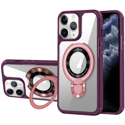 

For iPhone 11 Pro Max MagSafe Acrylic Hybrid TPU Phone Case with Holder(Wine Red)