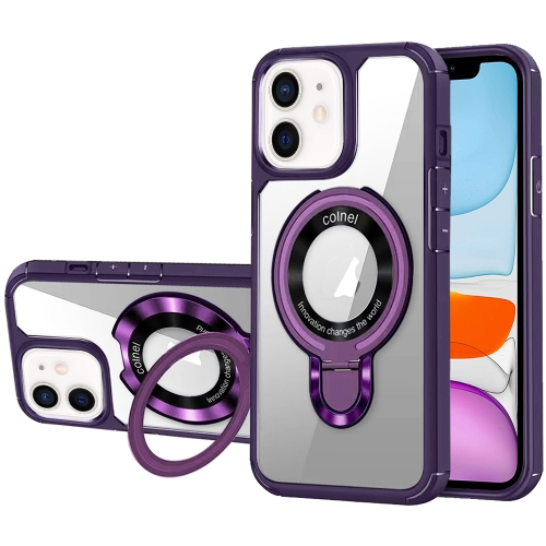 For iPhone 11 MagSafe Acrylic Hybrid TPU Phone Case with Holder(Purple) 16 colors 3d rotating bedside lamp night light led rechargeable ambient light decorative ornament style love