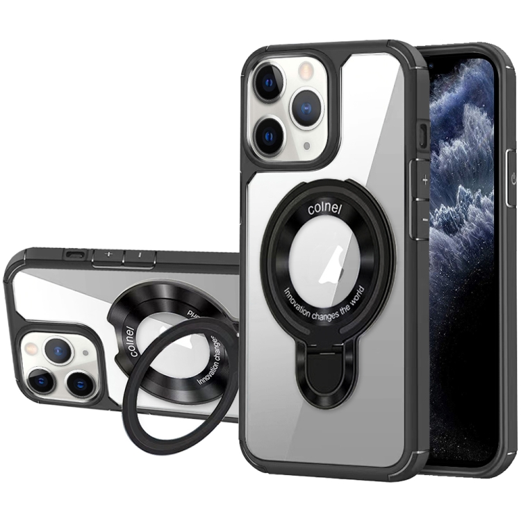 

For iPhone 11 Pro MagSafe Acrylic Hybrid TPU Phone Case with Holder(Black)