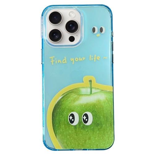 

For iPhone 15 Pro Max Fruit Pattern PC + TPU Transparent Phone Case(Green Apple)