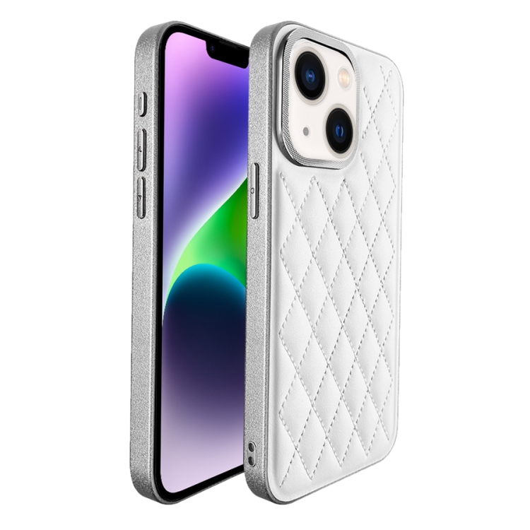 

For iPhone 14 Plaid Series 9D Electroplated Phone Case(Titanium Silver)