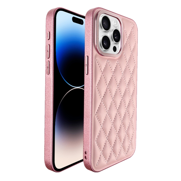 

For iPhone 14 Pro Plaid Series 9D Electroplated Phone Case(Pink)