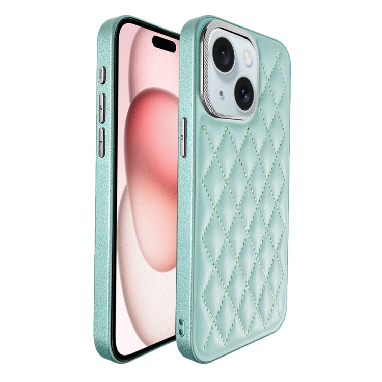 

For iPhone 15 Plaid Series 9D Electroplated Phone Case(Cyan-blue)