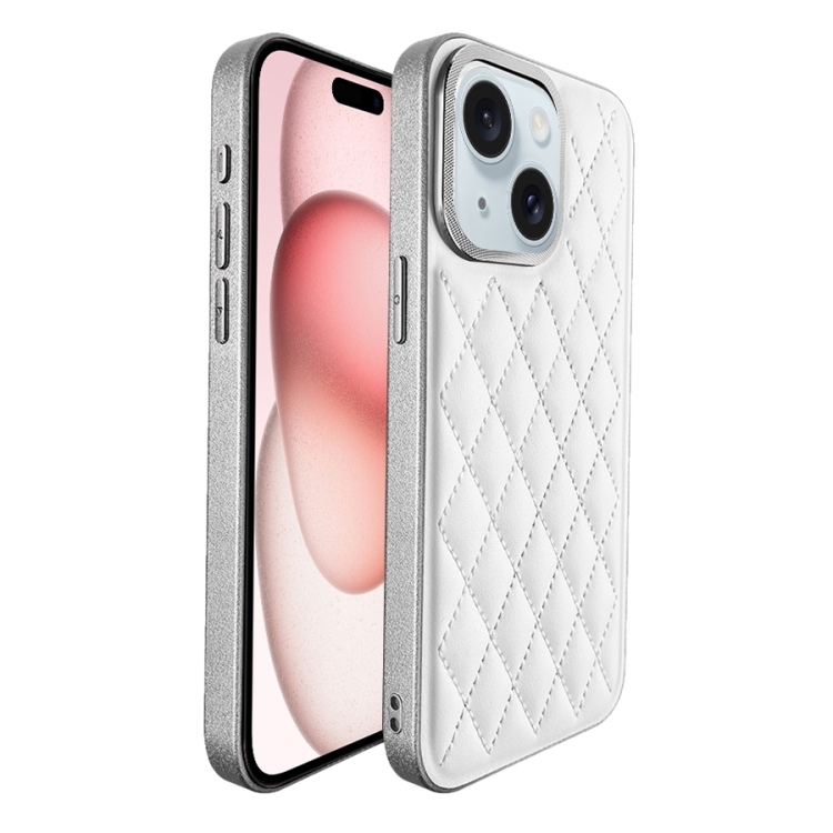 

For iPhone 15 Plus Plaid Series 9D Electroplated Phone Case(Titanium Silver)