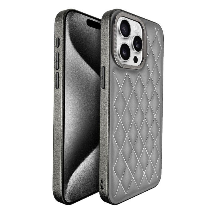 

For iPhone 15 Pro Plaid Series 9D Electroplated Phone Case(Titanium Grey)
