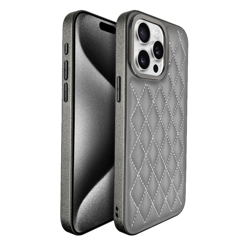 

For iPhone 15 Pro Max Plaid Series 9D Electroplated Phone Case(Titanium Grey)