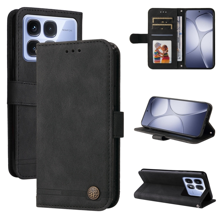 

For Redmi K70 Ultra Skin Feel Life Tree Metal Button Leather Phone Case(Black)