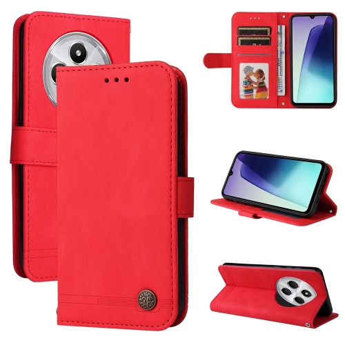 

For Redmi 14C 4G Skin Feel Life Tree Metal Button Leather Phone Case(Red)