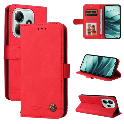 

For Redmi Note 14 5G Skin Feel Life Tree Metal Button Leather Phone Case(Red)