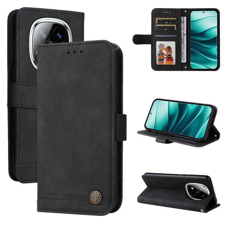 

For Redmi Note 14 Pro 5G / Note 14 Pro+ 5G Skin Feel Life Tree Metal Button Leather Phone Case(Black)
