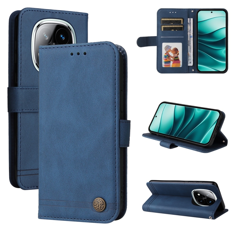 

For Redmi Note 14 Pro 5G / Note 14 Pro+ 5G Skin Feel Life Tree Metal Button Leather Phone Case(Blue)